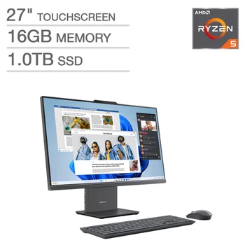 Lenovo IdeaCentre 27" All-in-One Touchscreen Desktop - AMD Ryzen 5 8645HS - (1920 x 1080) - Windows 11 Home - 16GB RAM - 1TB SSD