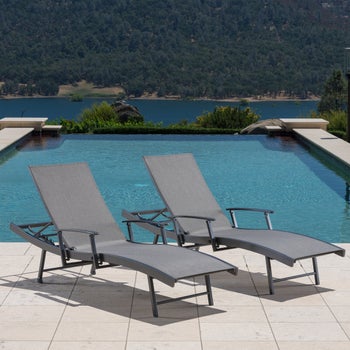 SunVilla Commercial Sling Wave Chaise Lounge with Adjustable Armrests, 2-pack