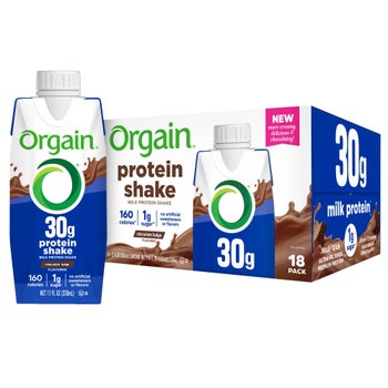 Orgain 30g Milk Protein Shake, Chocolate Fudge, 11 fl oz, 18-pack