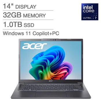 Acer Aspire 14" AI Copilot+ PC Touchscreen Laptop - Intel Core Ultra 7 processor 258V - WUXGA (1920 x 1200) Touchscreen - 32GB RAM - 1TB SSD - Windows 11 Home - Steel Gray