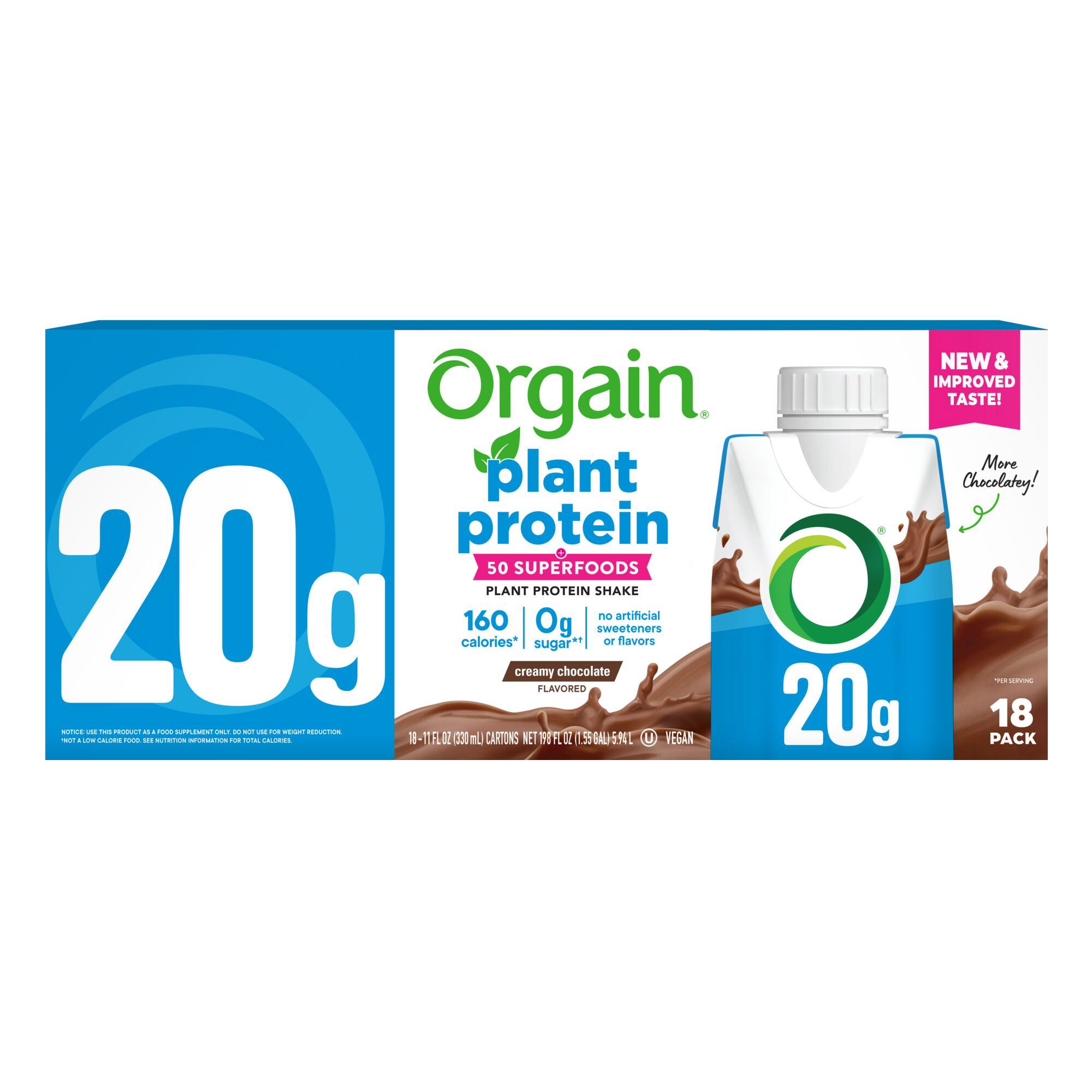 Orgain Plant-Based Protein Shake Creamy Chocolate, 18-pack