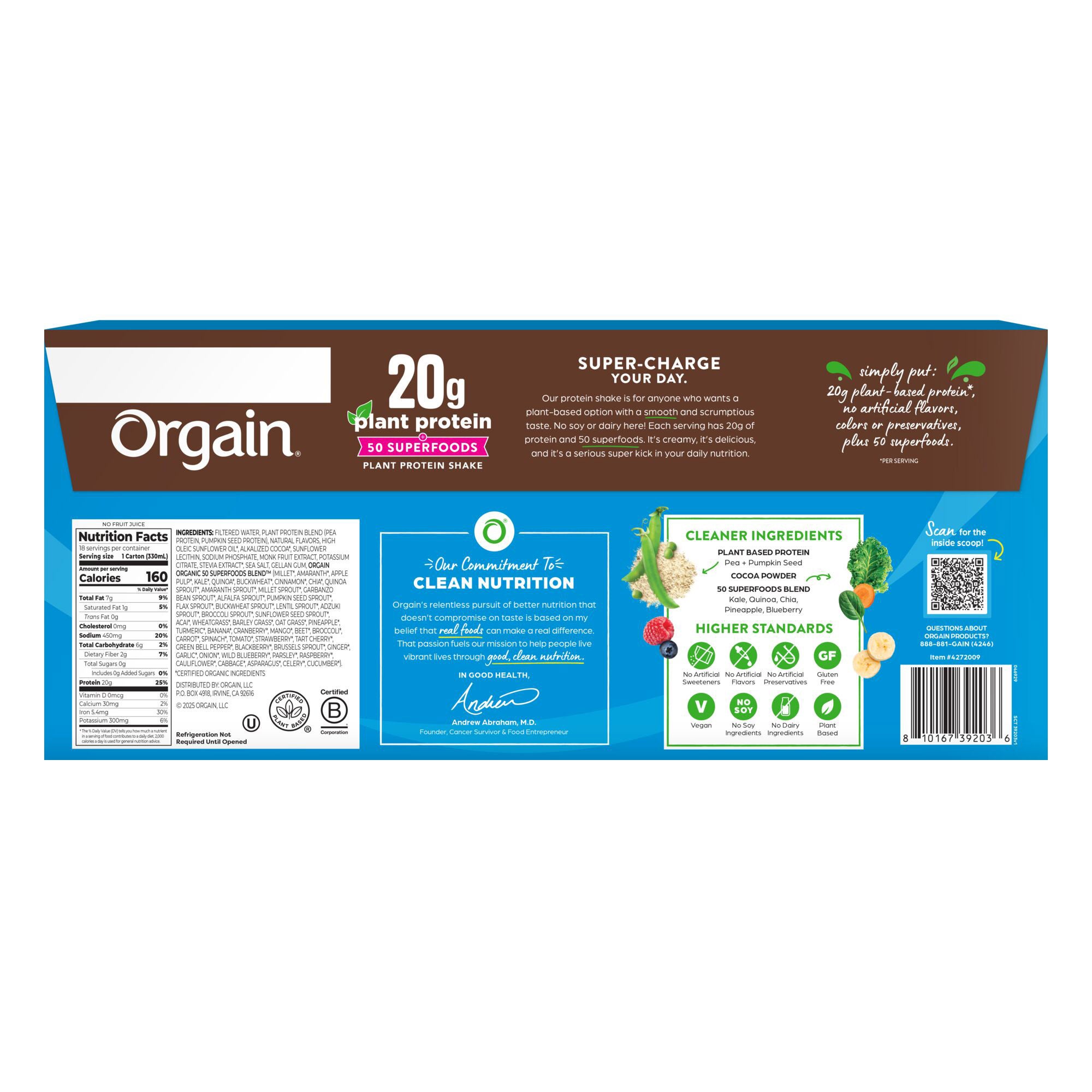 Orgain Plant-Based Protein Shake Creamy Chocolate, 18-pack