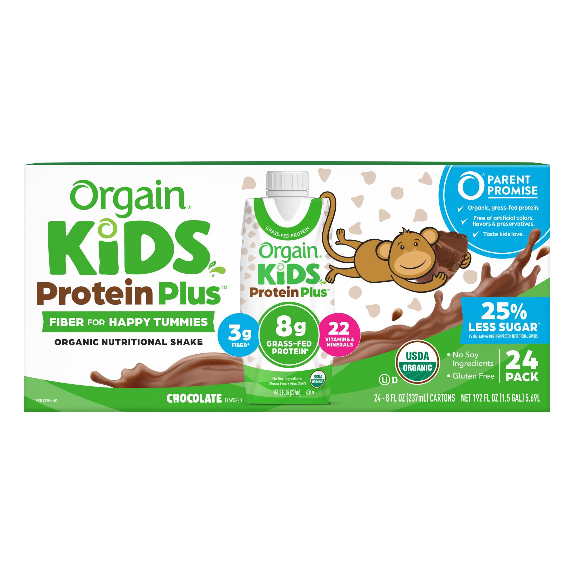 Orgain USDA Organic Kids Nutritional Protein Shake, Chocolate, 24-pack