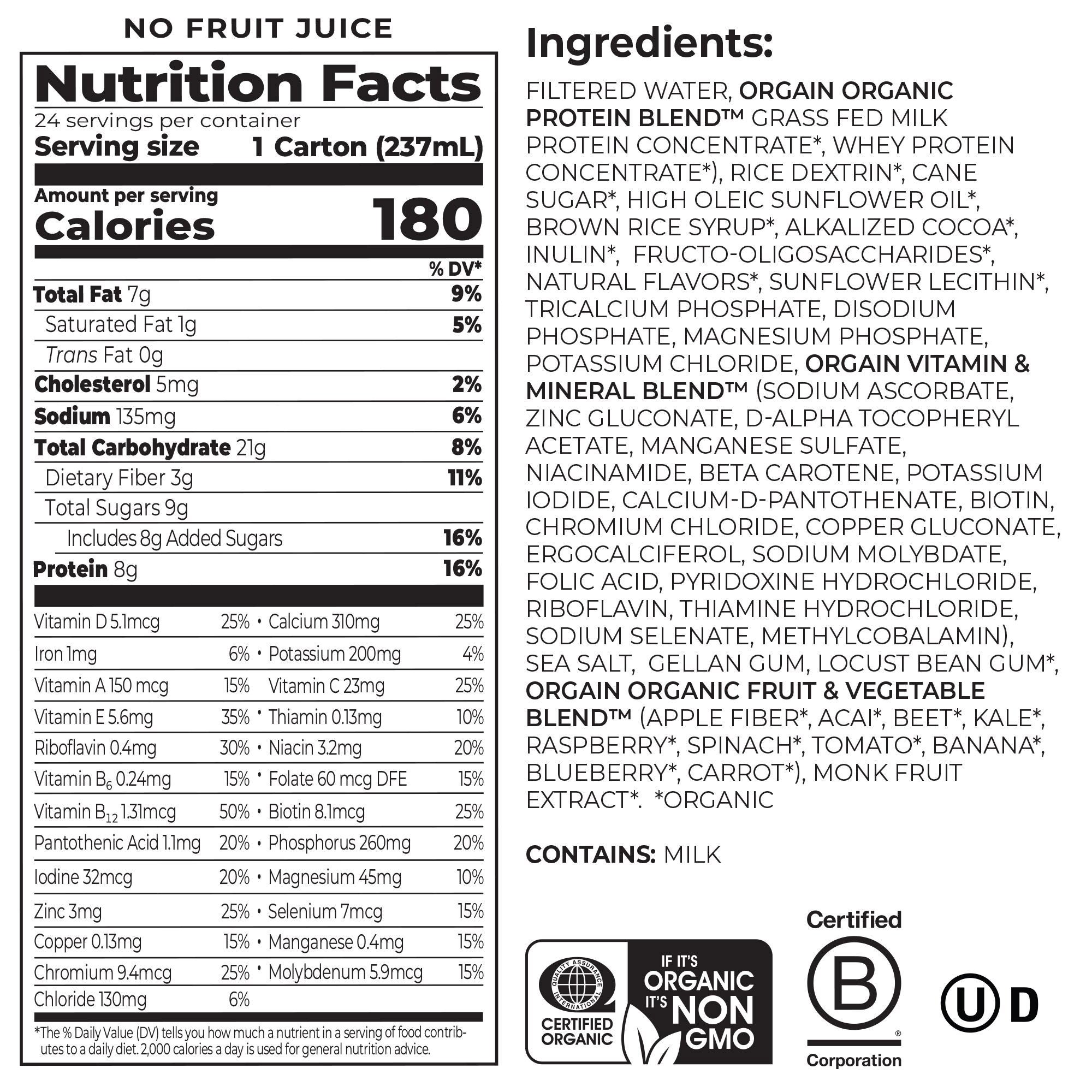 Orgain USDA Organic Kids Nutritional Protein Shake, Chocolate, 24-pack