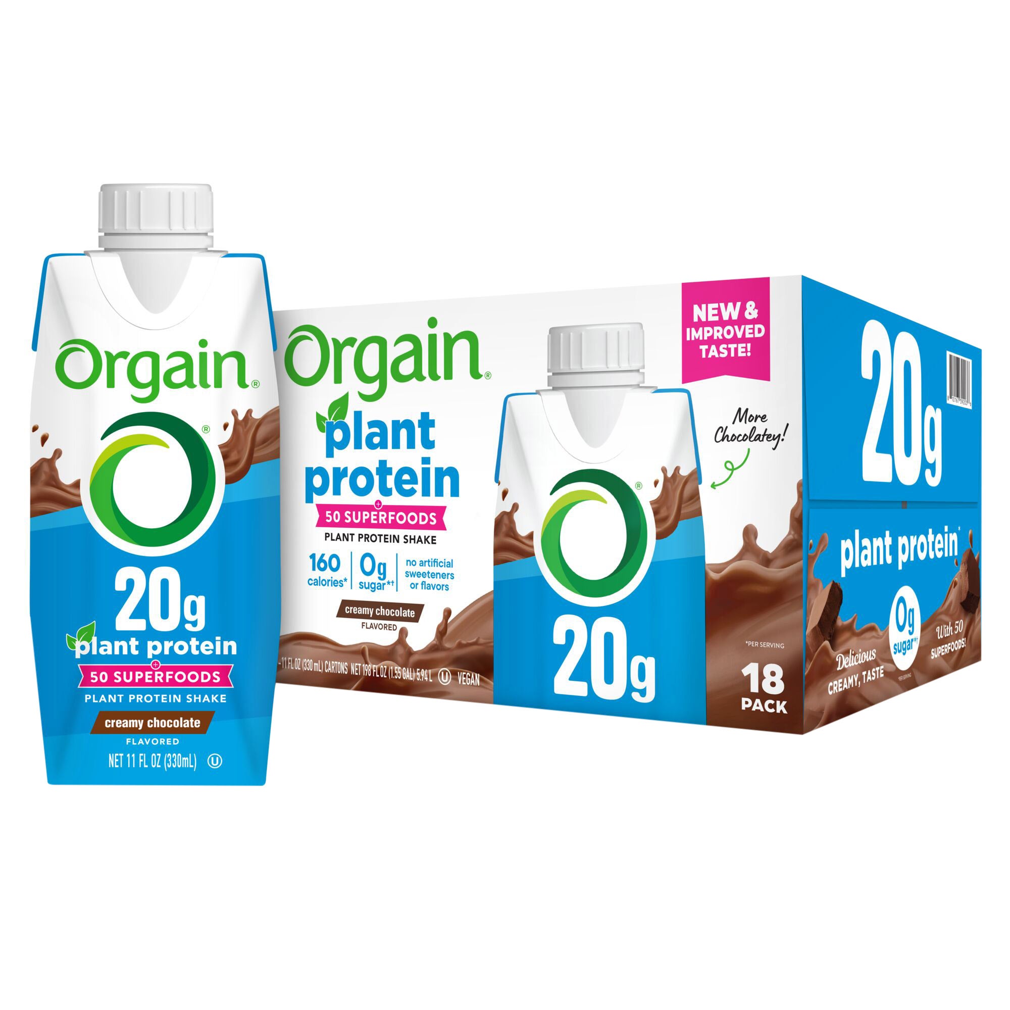 Orgain Plant-Based Protein Shake Creamy Chocolate, 18-pack