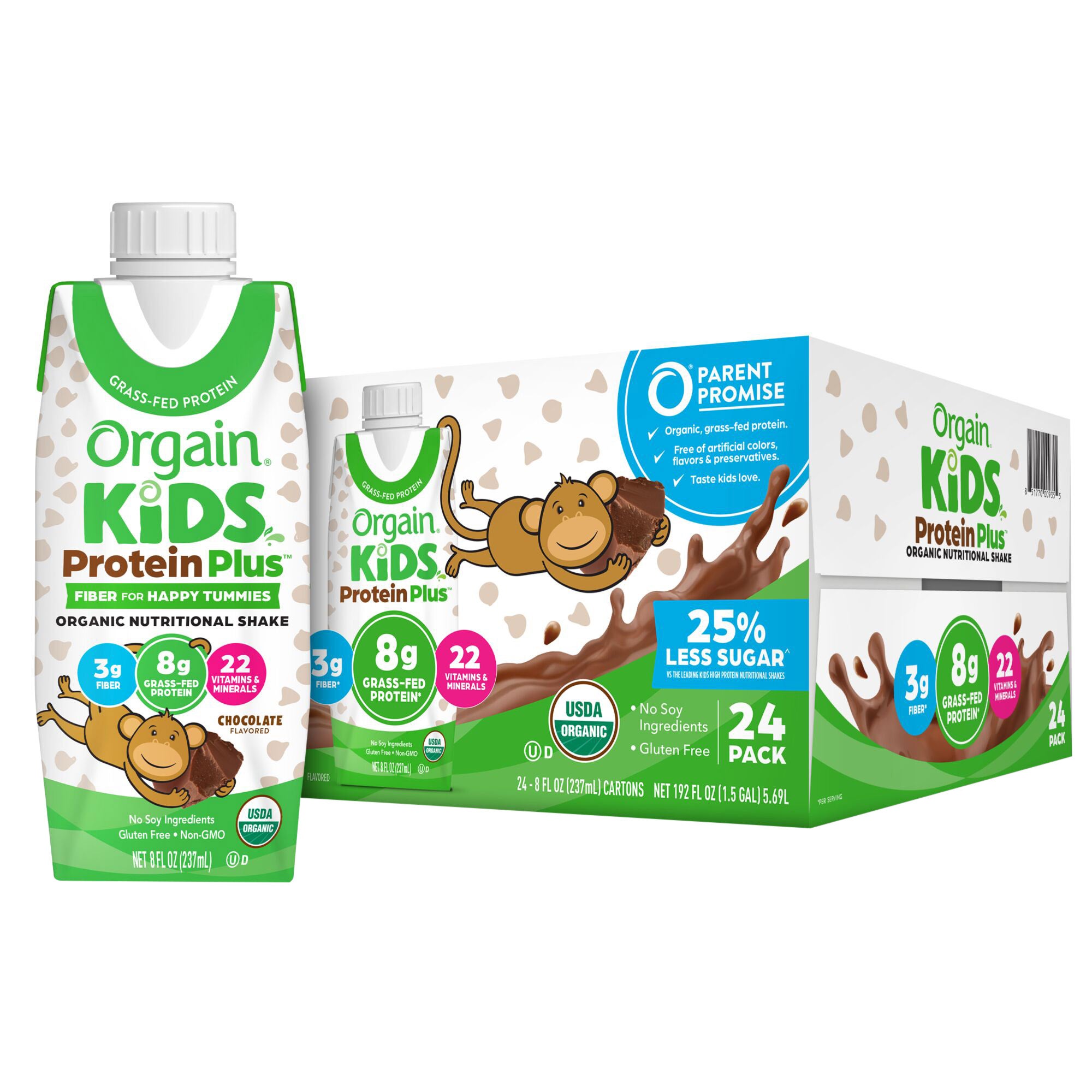 Orgain USDA Organic Kids Nutritional Protein Shake, Chocolate, 24-pack