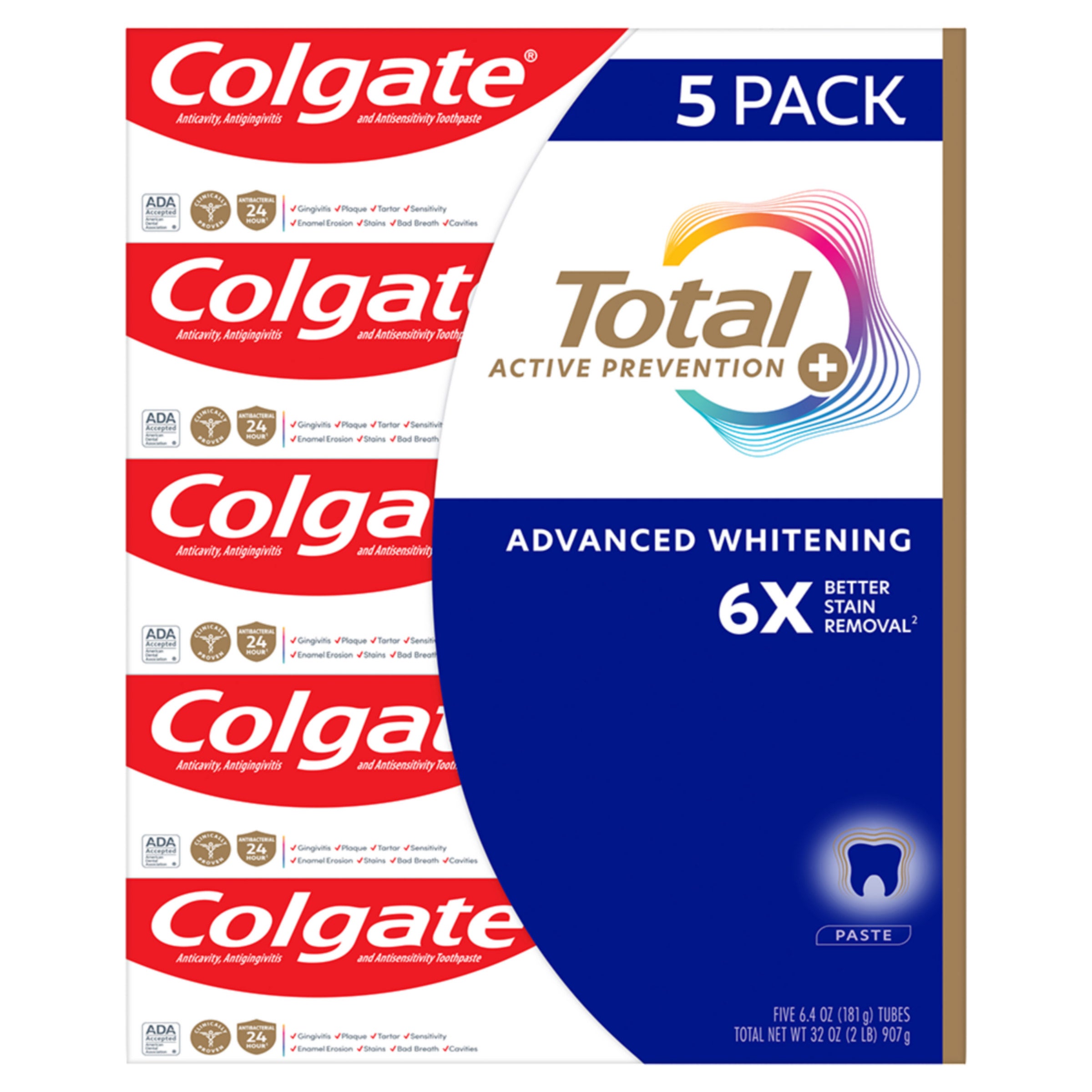 Colgate Total Active Prevention Toothpaste, 6.4 oz, 5-pack