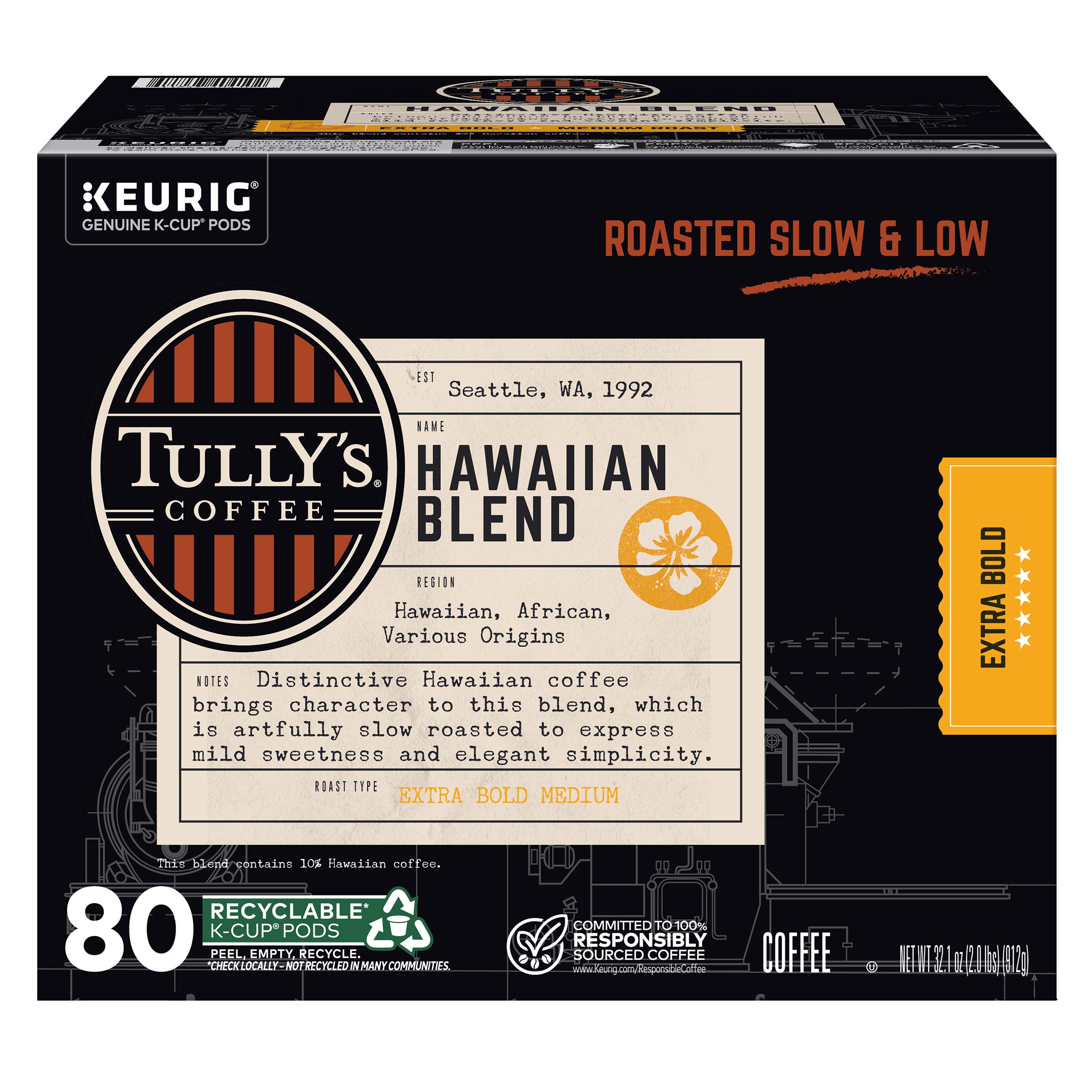 Tully's Coffee Hawaiian Blend K-Cups Pods, 80-count