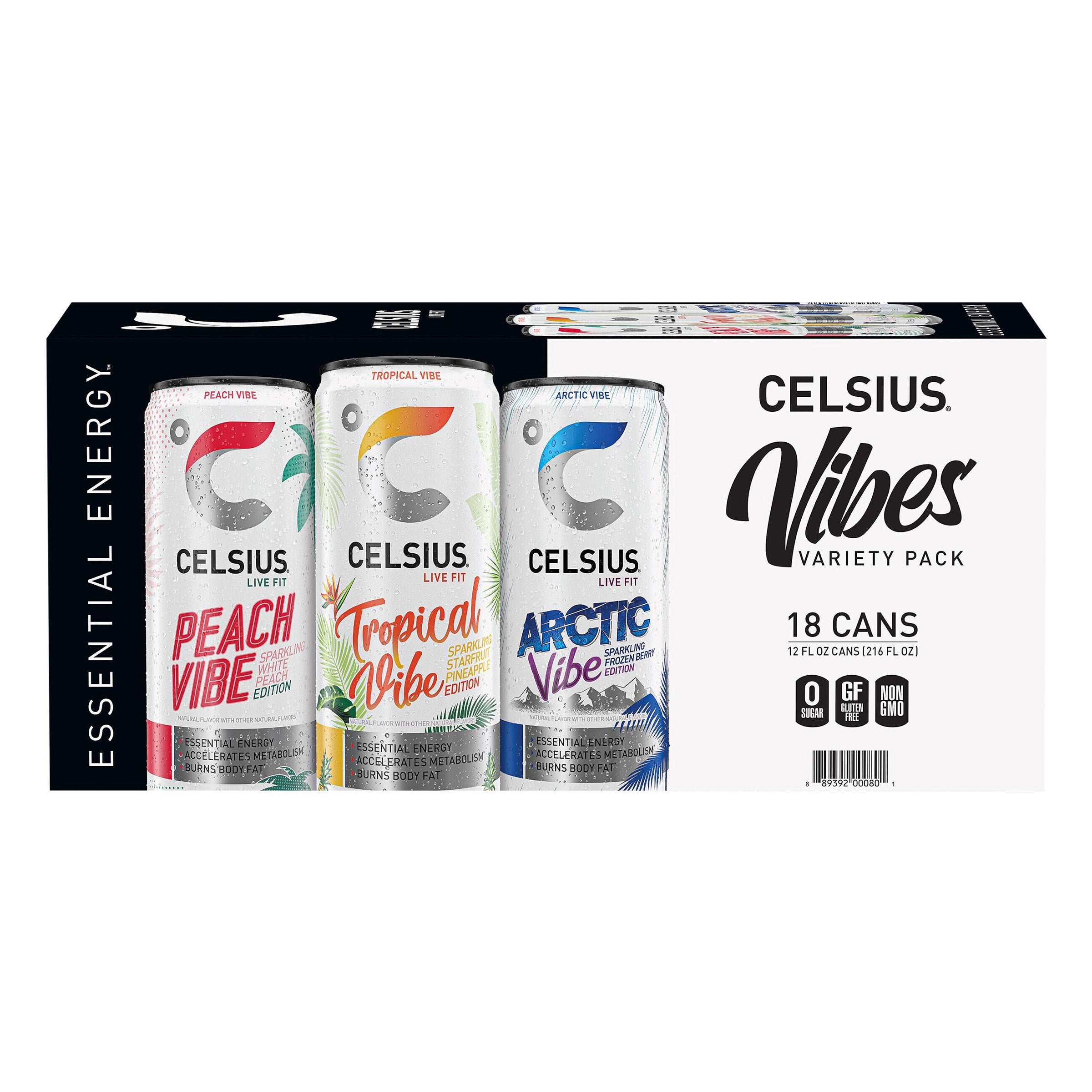 Celsius Sparkling Energy Drink, Variety Pack, 12 fl oz, 18-count