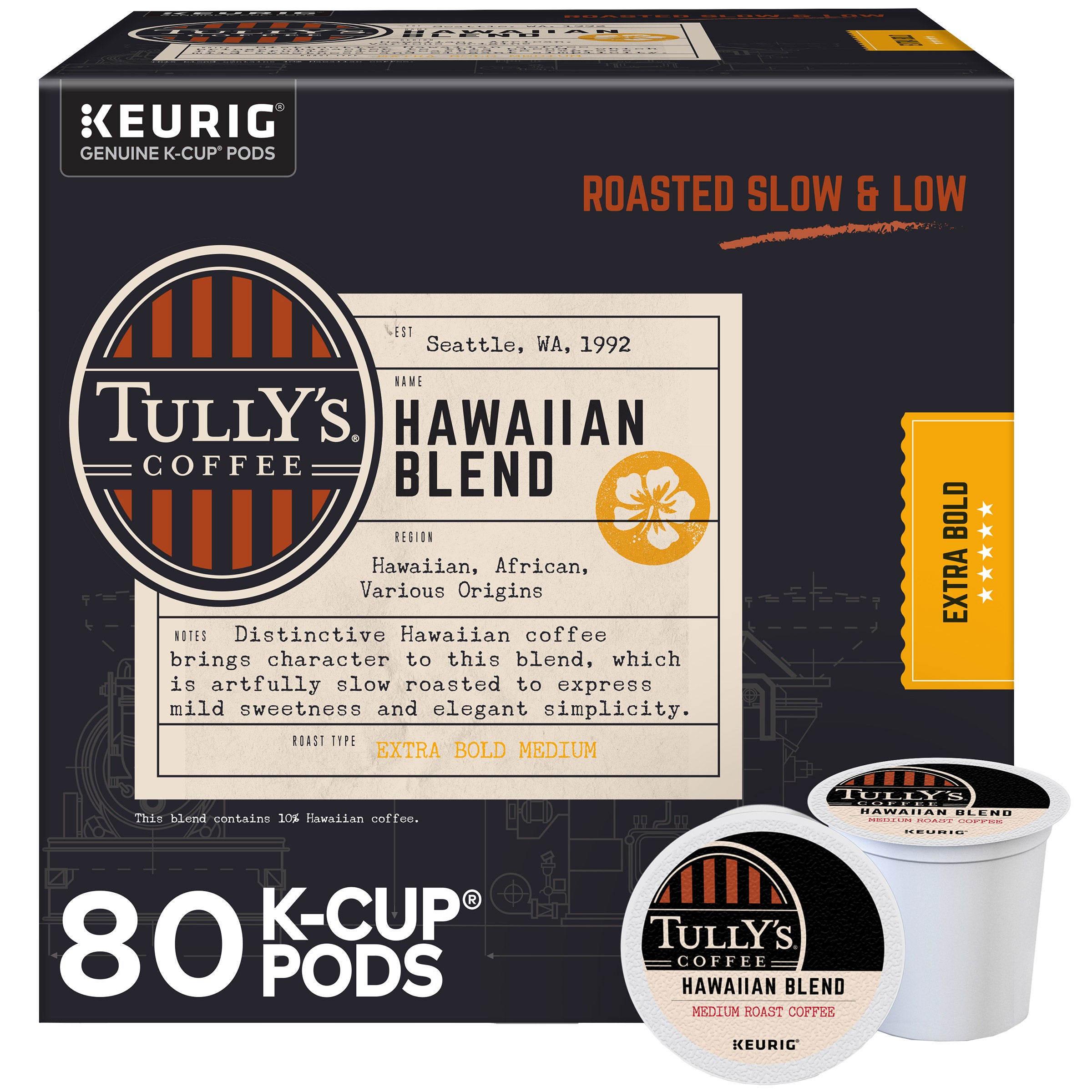 Tully's Coffee Hawaiian Blend K-Cups Pods, 80-count