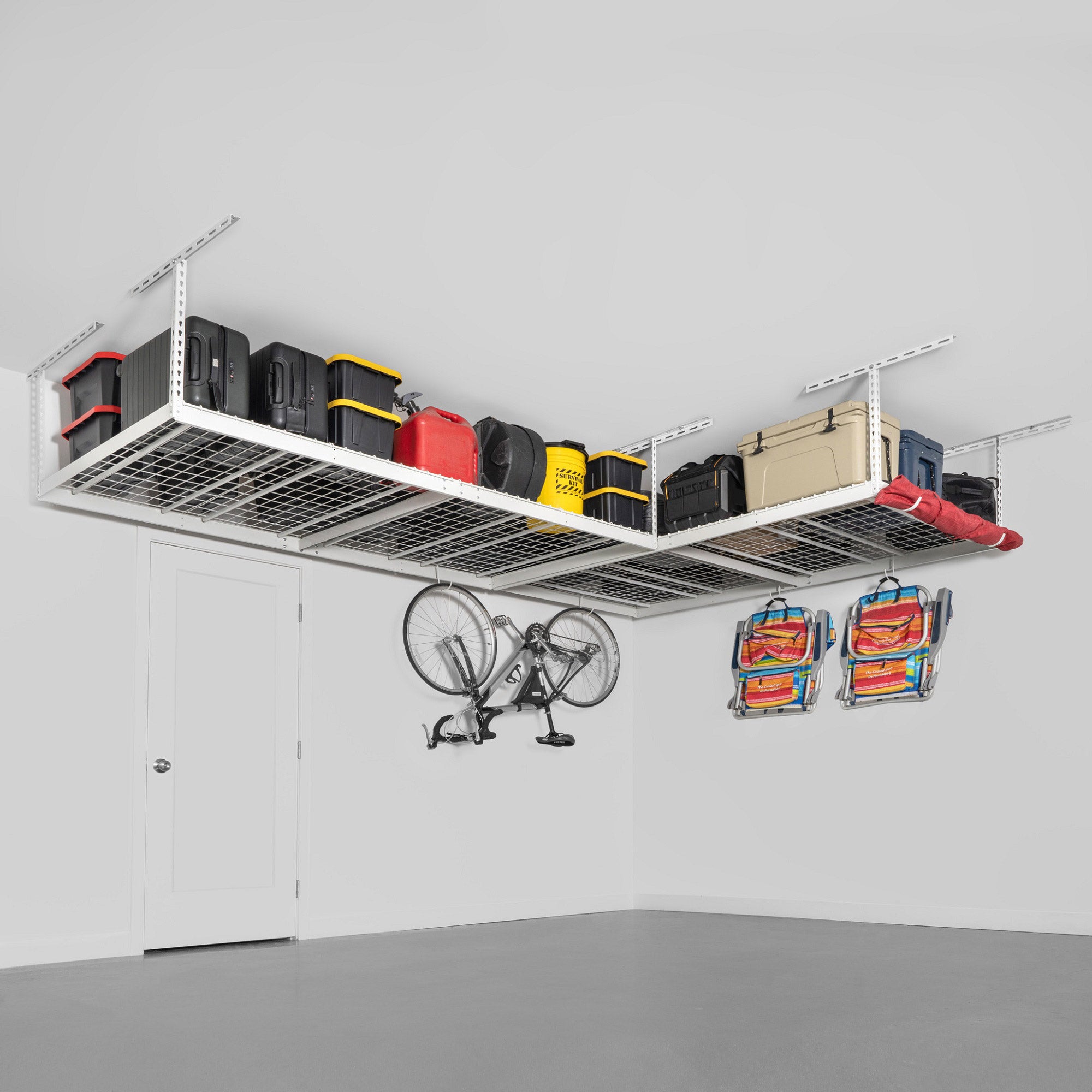SafeRacks Overhead Garage Storage Combo Kit, Two 4 ft. x 8 ft. Racks, 18-piece Deluxe Hook Accessory Pack
