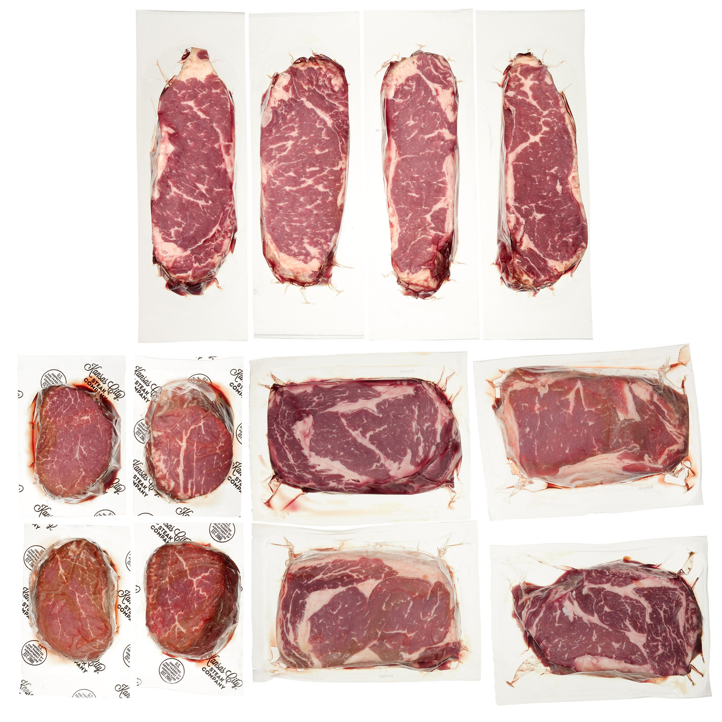 Kansas City Steak Co. USDA Choice Combo Pack, 11.5 Lbs. Total, 12 Large Steaks (4 Strips, 4 Filet Mignon, 4 Ribeyes)