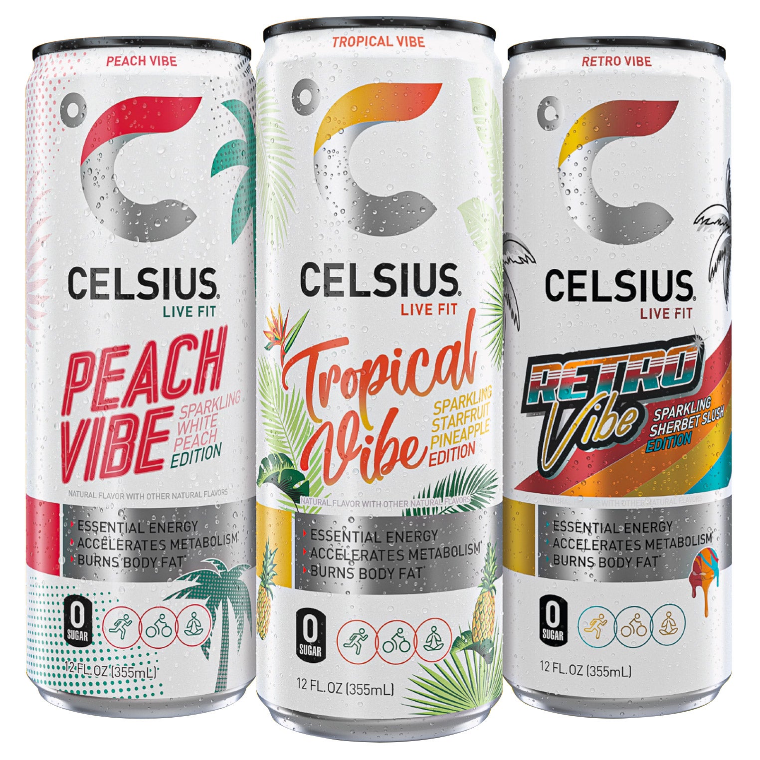 Celsius Sparkling Vibe Energy Drink, Variety Pack, 12 fl oz, 18-count