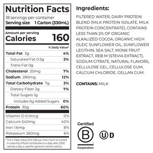 Orgain 30g Milk Protein Shake, Chocolate Fudge, 11 fl oz, 18-pack