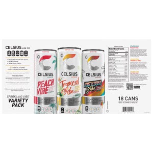 Celsius Sparkling Vibe Energy Drink, Variety Pack, 12 fl oz, 18-count