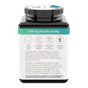 youtheory Ashwagandha 1000 mg, 180 Vegetarian Capsules