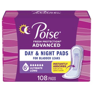 Poise Advanced Ultimate Absorbency Long Pads, 108-ct