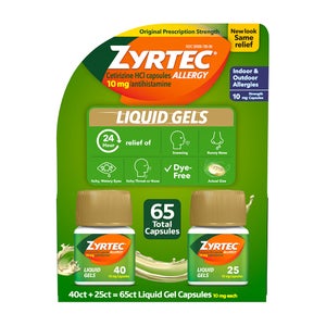 Zyrtec 24 Hour Allergy Relief Antihistamine Cetirizine HCl 10 mg, 65 Liquid Gels