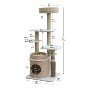 Catry Pasadena 54 inch Cat Tree, With 5 Levels and Condo, Beige