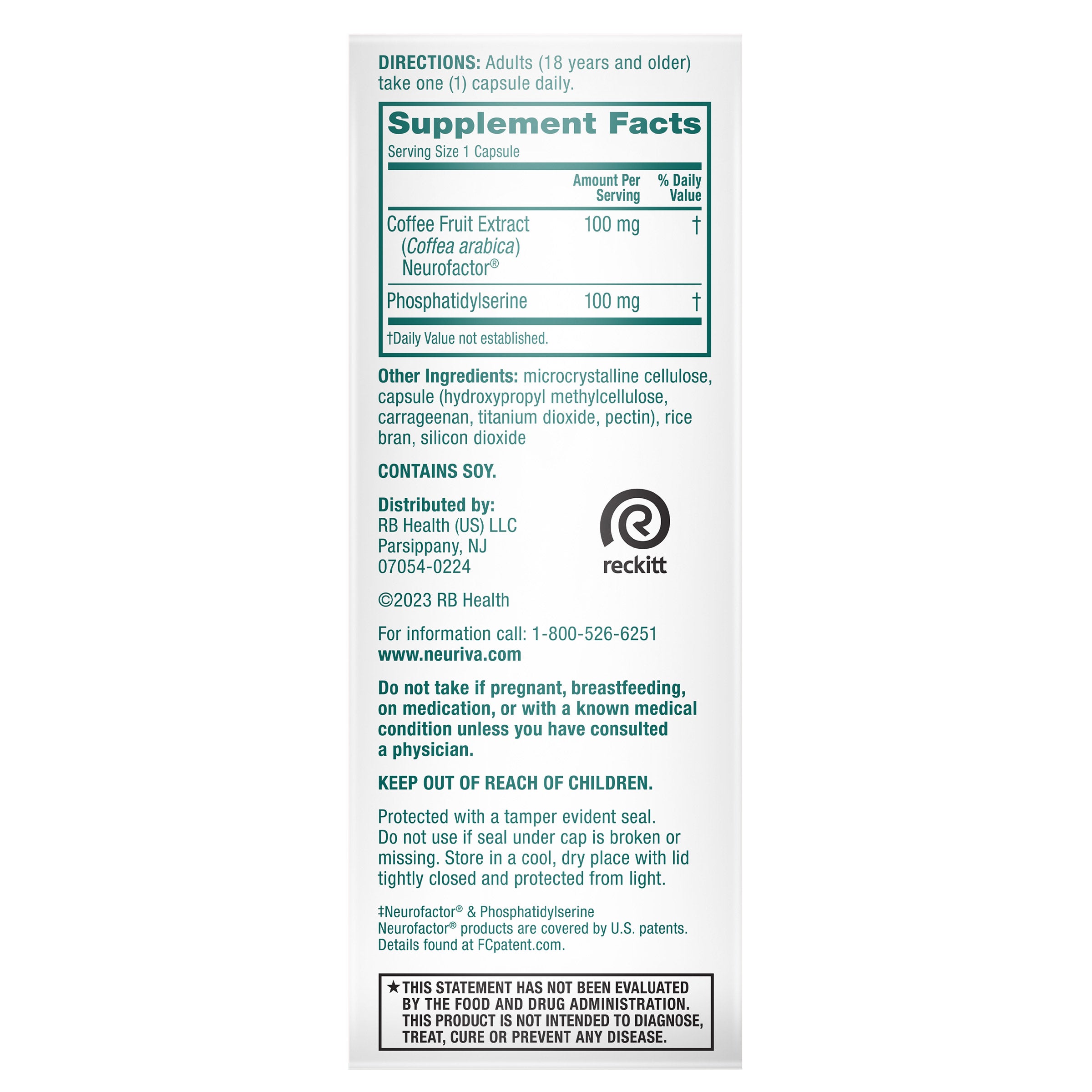 Neuriva Brain Supplement Original, 50 Capsules