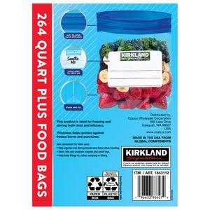 Kirkland Signature Freezer Quart Plus Bags, 264-count