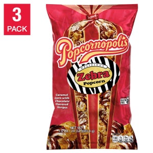 Popcornopolis Zebra Popcorn 24 oz, 3-count