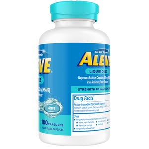 Aleve Naproxen Sodium 220 mg. Pain Reliever/Fever Reducer, 180 Liquid Gels