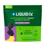 Liquid I.V. Energy Multiplier, 26 Individual Serving Stick Packs in Resealable Pouch, Blackberry Peach
