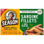 Season Sardine Fillets In 100% Olive Oil, Wild Caught, Skinless & Boneless, 4.375 oz, 6-Count